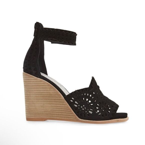 Jeffrey Campbell Black suede cut out wood wedges - Picture 5 of 8
